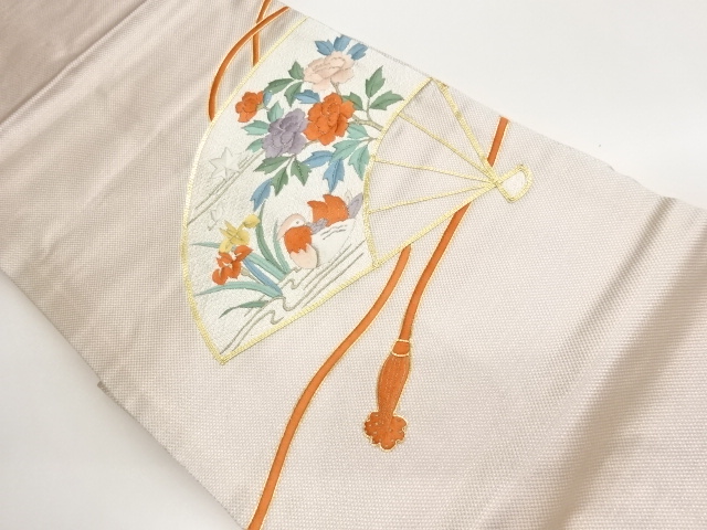 JAPANESE KIMONO / MANDARIN DUCK / FLOWERS A FAN / EMBROIDERY BY KINKOM